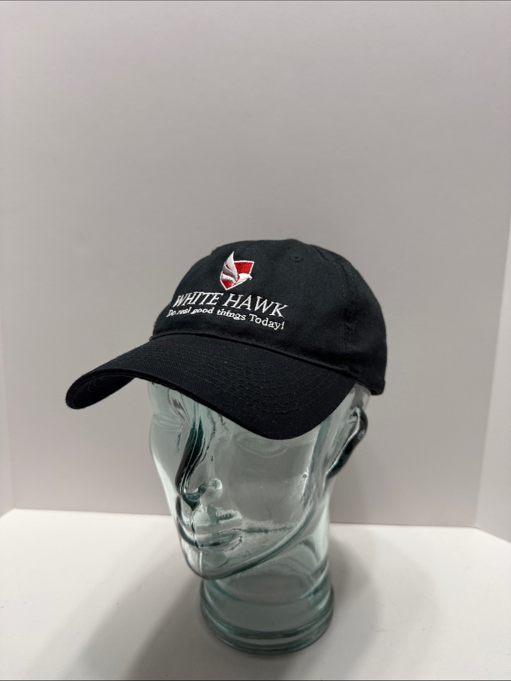 White Hawk Embroidered Black Baseball Hat